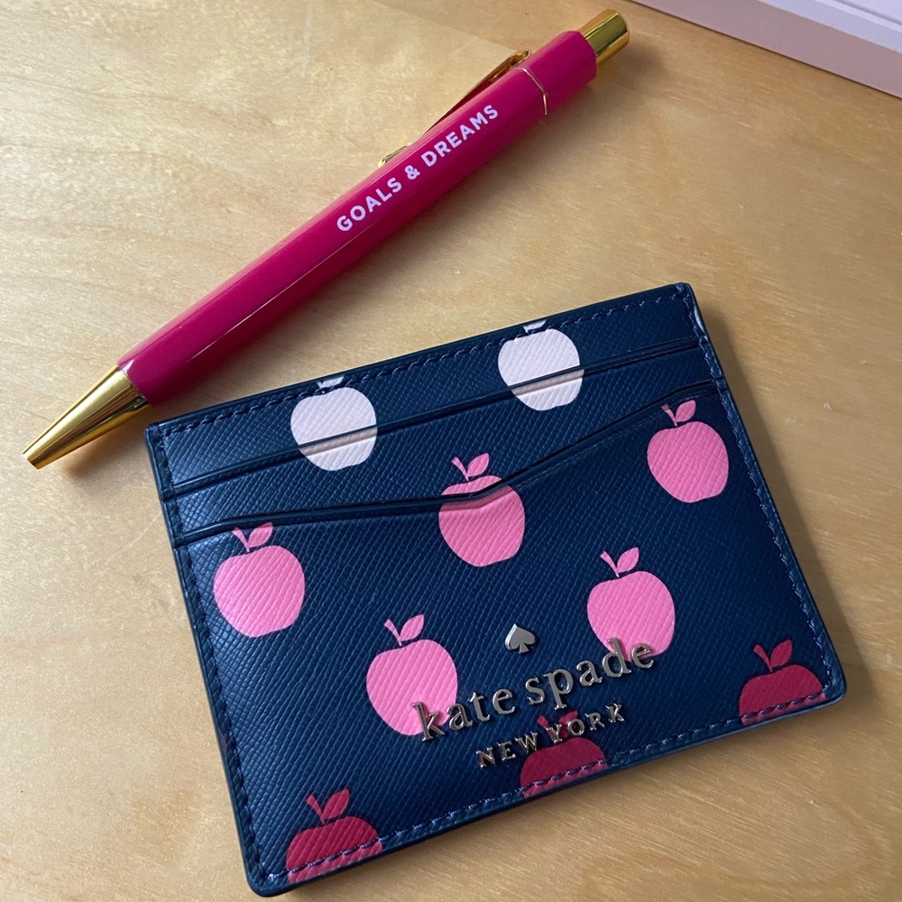 kate spade navy pink apple cardholder